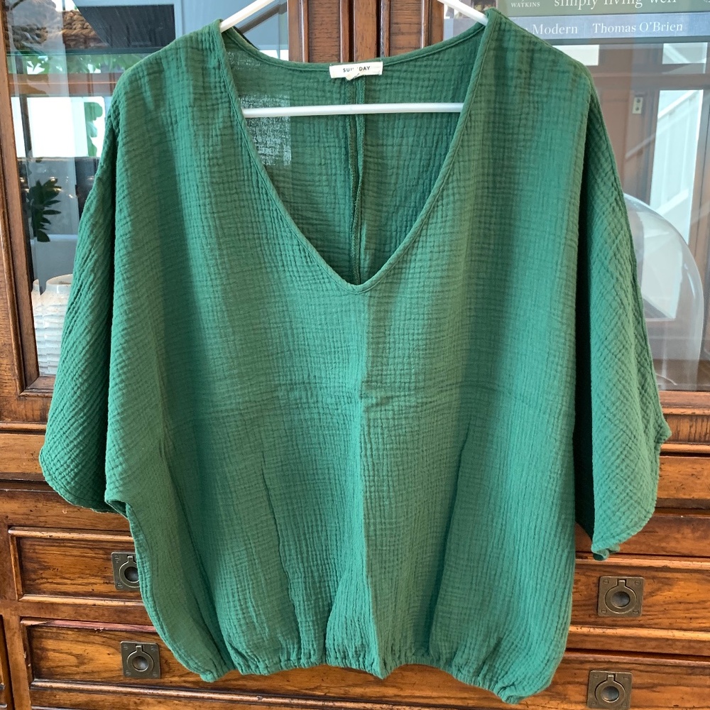 Suunday Gauze Dolman top in color Kombu. Size M.